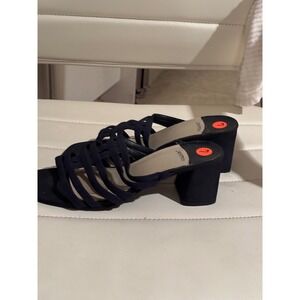 Jasmin Womens Navy Blue Strappy Block Heel Slide Sandals Square Toe Mules Size 7